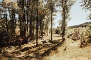 Teepee campsite in woods
